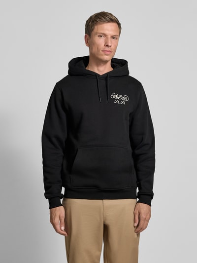 Les Deux Hoodie met labelprint en kangoeroezak Zwart - 4
