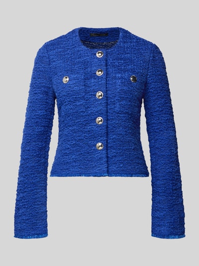 Produktfoto, Slim Fit Blazer in Bouclé-look van Betty Barclay in helderblauw katoenmix met borstzakken en ronde hals, maat 36, borstwijdte 46 cm, ruglengte 48 cm, mouwlengte 58 cm