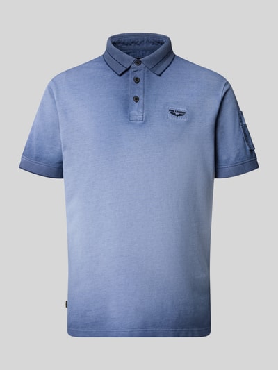 Produktfoto, Regular Fit Poloshirt mit Label-Stitching von PME Legend aus reiner Baumwolle in Blau mit Knopfleiste, Rückenlänge 72 cm bei Größe M