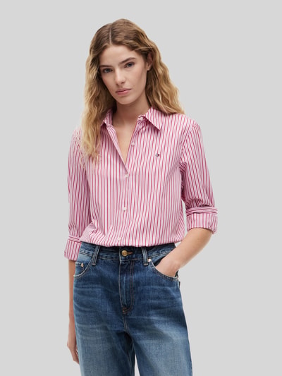 Tommy Hilfiger Regular Fit Langarmbluse aus reiner Baumwolle Pink 4