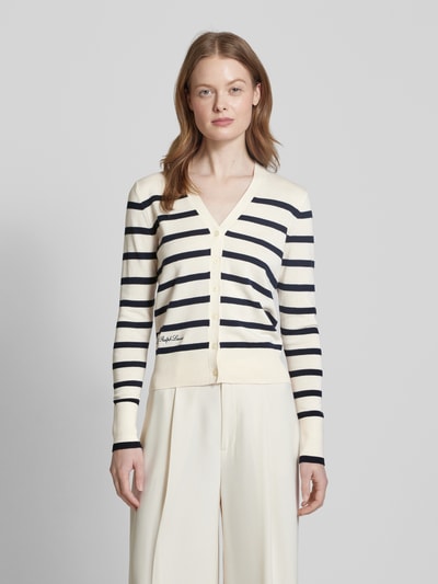 Lauren Ralph Lauren Gebreide cardigan met labelstitching, model 'DENZEL' Beige - 4