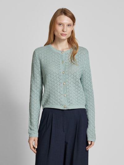 Vero Moda Regular Fit Strickjacke aus Baumwoll-Mix mit Lochstrickmuster Modell 'JACKIE' Schilf 4