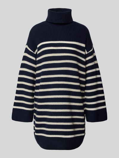 Produktfoto, Mini-Strickkleid aus Woll-Kaschmir-Mix Modell 'AREENA' von Lauren Ralph Lauren in navy mit weißen Streifen, Oversized, Rollkragen, gerippte Abschlüsse, Minilänge, Strukturstrick, Damen Strickkleid, Woll-Kaschmir-Mix.