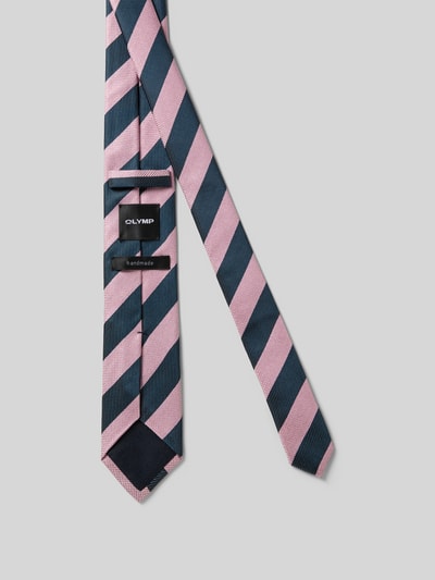 Produktfoto, Seidenkrawatte im Allover-Look (6,5 cm) von OLYMP in rosa und dunkelblau gestreift, reine Seide, klassische Form, Label-Detail, Handmade, Breite 7 cm.