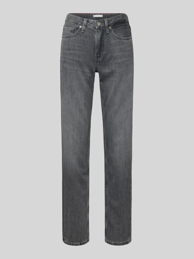 Produktfoto, Straight Fit Jeans aus reiner Baumwolle von Tommy Hilfiger in grauem Denim, unifarben, 5-Pocket-Design, Label-Details.