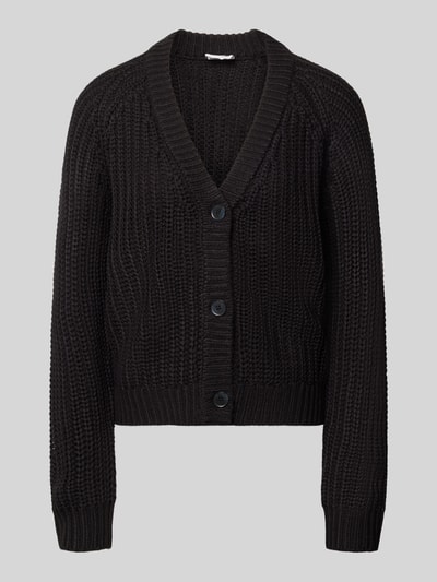 Produktfoto, Relaxed Fit Cardigan in Strick-Optik Modell 'CHARLIE' von NOISY MAY®, schwarze grobe Maschenstruktur, V-Ausschnitt, Knopfleiste