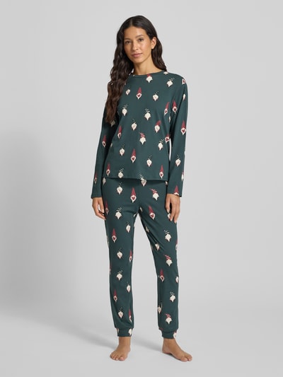 Jake*s Casual Góra od piżamy o kroju relaxed fit z nadrukiem z motywem na całej powierzchni Ciemnozielony 1