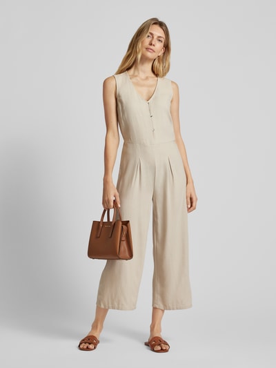 Vero Moda Jumpsuit met korte knoopsluiting, model 'MYMILO' Taupe - 1