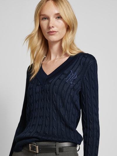 Lauren Ralph Lauren Sweter z dzianiny z prążkowanymi wykończeniami Granatowy 3