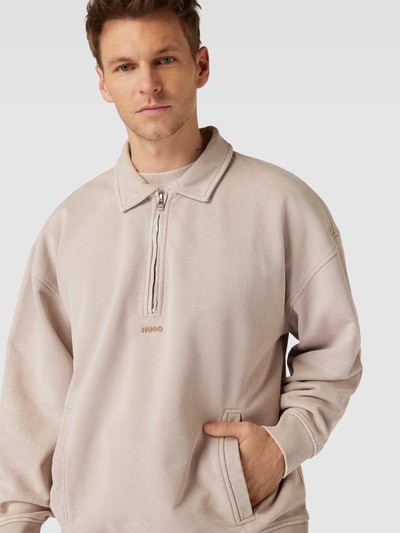 HUGO Oversized sweatshirt met polokraag, model 'Dunoche' Beige - 3