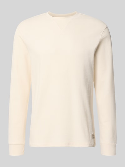 Produktfoto, Regular Fit Sweatshirt aus reiner Baumwolle von Scotch & Soda in Creme mit Strukturmuster, Rundhalsausschnitt, Logo-Patch, Rückenlänge bei Größe M 70 cm