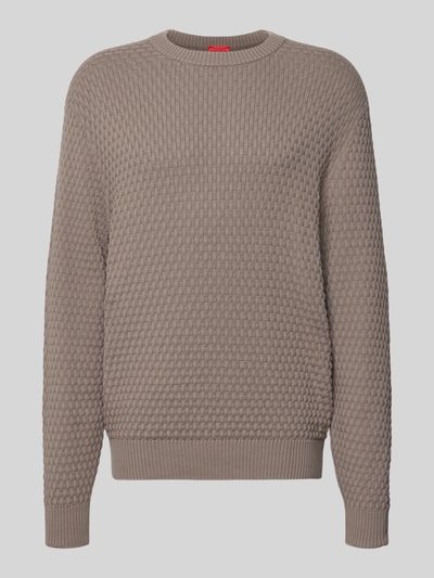 Produktfoto, Regular Fit Pullover aus reiner Baumwolle Modell 'Sylas' von HUGO, beige, grob strukturierte Oberfläche, Herren Pullover von HUGO