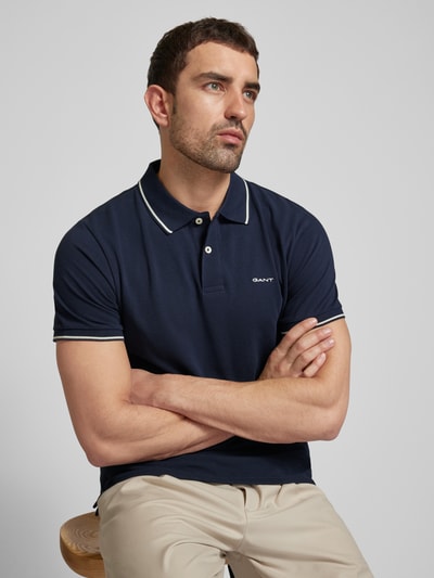 Gant Poloshirt met labelstitching, model 'TIPPING' Marineblauw - 3