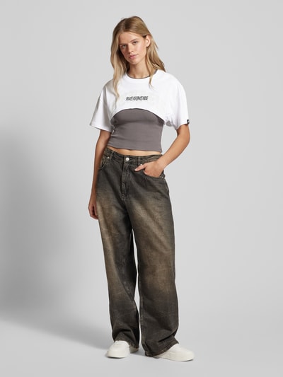 Review Cropped T-Shirt mit Label-Print Weiss 1