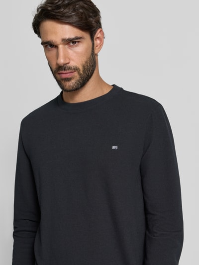 Christian Berg Men Shirt met lange mouwen, structuurmotief en ronde hals Zwart - 3