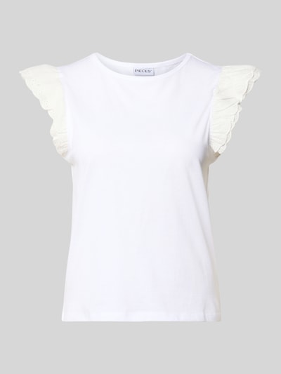 Produktfoto, Damen T-Shirt von Pieces Modell 'PANDRIA' in Optik: Unifarben mit Label-Patch, Regular-Fit, Rundhals, Jersey aus reiner Baumwolle