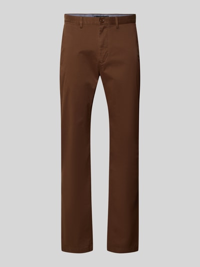 Produktfoto, Slim Fit Chino aus Baumwoll-Mix von Tommy Hilfiger, jednokolorowy, krój slim fit, naszywka z logo, szlufki na pasek, zapięcie na guzik i ukryty zamek błyskawiczny, wpuszczane kieszenie boczne, kieszenie z tyłu z guzikiem, mieszanka bawełny