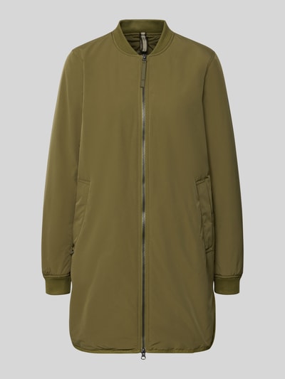 Produktfoto, Jacke mit Zweiwege-Reißverschluss von camel active in Olivgrün, lockere Passform, Stehkragen, elastische Ärmel, extralang