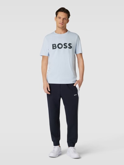 BOSS Green T-Shirt mit Label-Print Rauchblau 1