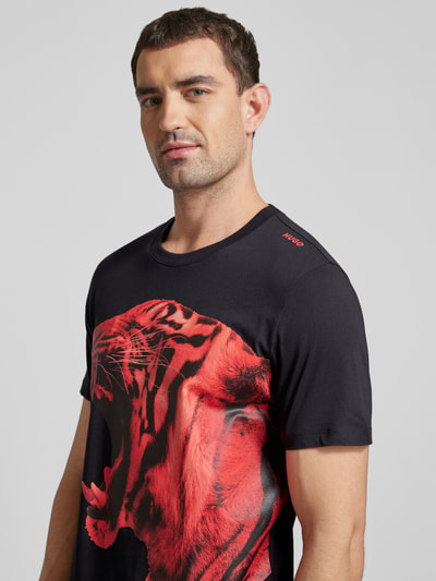 HUGO T-shirt z nadrukowanym motywem Czarny 3