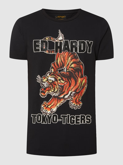 ED HARDY T-shirt z kamieniami stras  Czarny 2