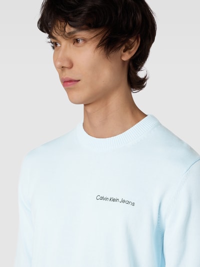 Calvin Klein Jeans Gebreide pullover met labelprint, model 'INSTITUTIONAL ESSENTIALS' Lichtblauw - 3