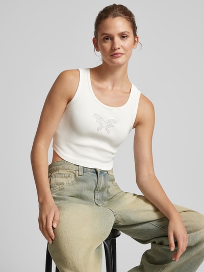 FELICIOUS Crop Top mit Strasssteinbesatz Weiss 3