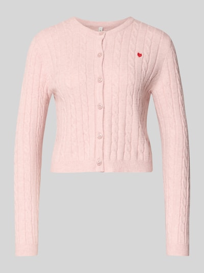 Produktfoto, Shaped Fit Cardigan aus Viskose-Mix Modell 'KATIA' von Only, Optik: Unifarben, Strickoptik, Zopfmuster, rundhals, langarm, gerippter Abschluss