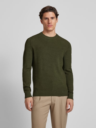 Brax Gebreide pullover met labeldetail, model 'ROY' Olijfgroen - 4