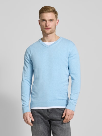 Tom Tailor Regular Fit Strickpullover aus reiner Baumwolle Hellblau 4