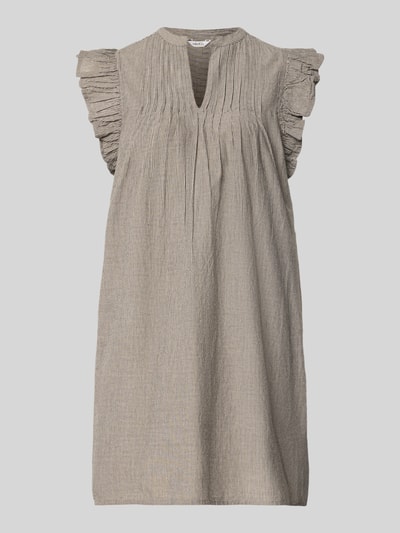 Produktfoto, Knielanges Kleid mit Rüschenärmeln Modell 'Gemala' von mbyM, Reine Baumwolle, Loose-Fit, feine Streifen, Serafino-Kragen.