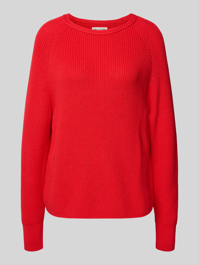 Produktfoto, Relaxed Fit Strickpullover aus reiner Baumwolle von Marc O'Polo in Rot, Grobstrick, unifarben, Raglanärmel, gerippte Abschlüsse.