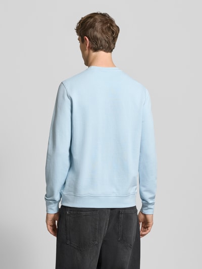 Mannenmodel draagt lichtblauw Regular Fit Sweatshirt met florale applicatie model 'Felica' van Blend, katoen, rugaanzicht, ganzebody.
