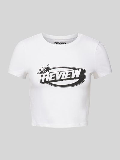 Review Cropped T-Shirt mit Label-Print Weiss 2