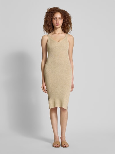 Only Eng anliegendes Strickkleid mit Leinen-Anteil Modell 'LINA' Beige 4