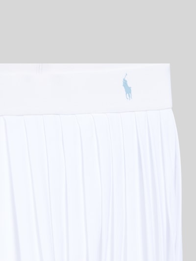 Produktfoto, Regular Fit Plissee-Rock mit Untershorts von Polo Ralph Lauren Teens, weiß, Popeline, elastischer Bund, Logo-Detail, Nahaufnahme Bundbereich