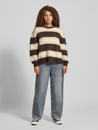 Pegador Oversized gebreide pullover van effectgaren, model 'VINCENZA' Middenbruin gemêleerd - 1