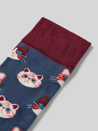 DillySocks Sokken met motiefstitching, model 'Sky Kitten' Marineblauw - 2