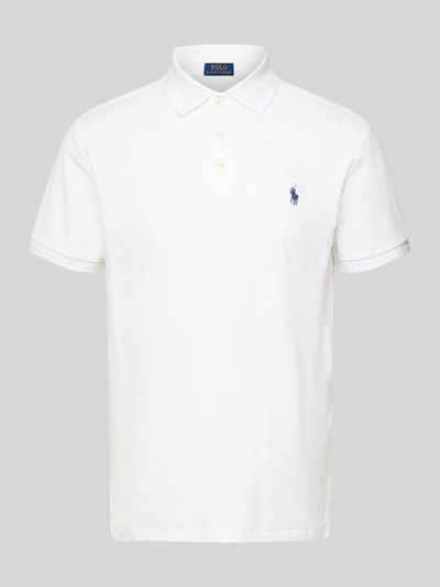 Produktfoto, Slim Fit Poloshirt aus reiner Baumwolle von Polo Ralph Lauren, weiß, unifarben, Piqué-Struktur, Logo auf Brust, Polokragen, kurzarm