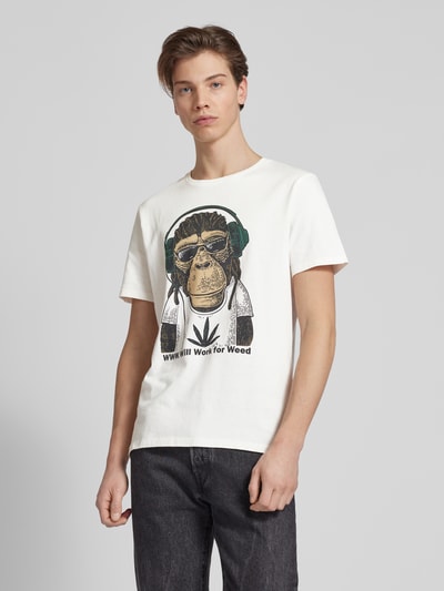 Blend T-Shirt mit Motiv- und Statement-Print Offwhite 4