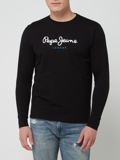 Pepe Jeans Bluzka z długim rękawem o kroju regular fit z logo model ‘Eggo’ Czarny 4