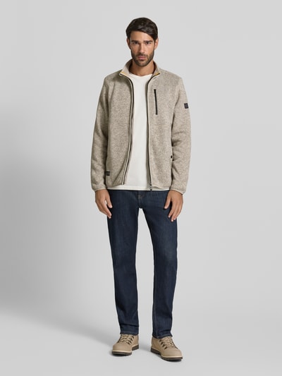 camel active Regular Fit Strickjacke in Melange-Optik mit Stehkragen Offwhite Melange 1