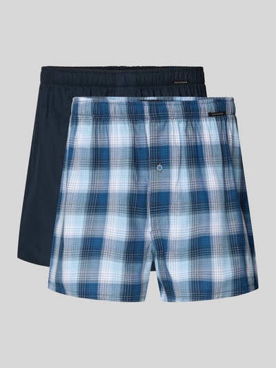 Produktfoto, Boxershorts aus Baumwolle im 2er-Pack von Schiesser in Blau und Karomuster, Regular-Fit, Elastischer Bund, Reine Baumwolle
