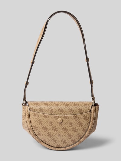 Produktfoto, Schultertasche mit Label-Applikation Modell 'COLEEN' von GUESS, beige mit Allover-Brand-Print, breiter Schulterriemen, strukturierte Oberfläche