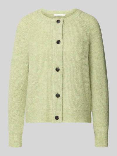 Productfoto, Regular Fit Strickjacke aus Woll-Mix mit Alpaka-Anteil Modell 'LULU' van Selected Femme, effen lichtgroen melange, ronde hals, lange raglanmouwen, knoopsluiting, gebreide structuur