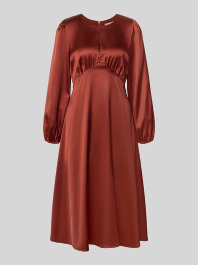 Produktfoto, Midikleid aus Satin mit Schlüssellochausschnitt von Christian Berg Woman Selection in Braun, taillierte Passform, langärmelig, glatte Textur