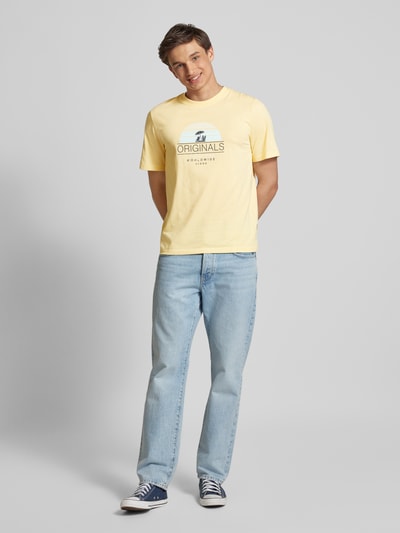 Jack & Jones T-shirt met labelprint, model 'CYRUS' Lichtgeel - 1