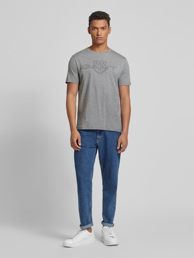 Gant T-shirt met labelprint Middengrijs gemêleerd - 1