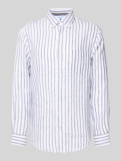 Christian Berg Men Koszula lniana o kroju regular fit z kołnierzykiem typu button down Biały 2