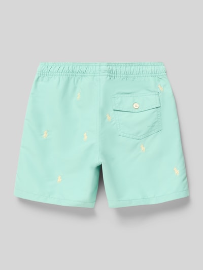 Productfoto, zwembroek met all-over borduursel model 'TRAVELLER' van Polo Ralph Lauren Teens, look: effen kleuren, boord elastisch, zij-steekzakken, achterzak